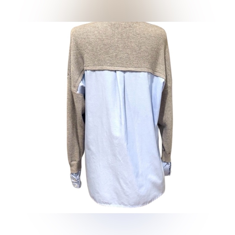 Moodie Heather Gray Mixed Media V-Neck Oversized Sweater XS (Fits M/L) - Picture 2 of 10